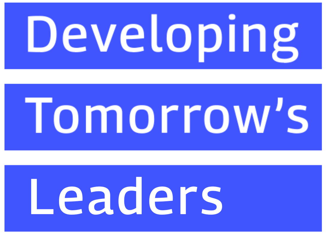 Blue background with white text that reads "Developing Tomorrow's Leaders" in a bold, sans-serif font.
