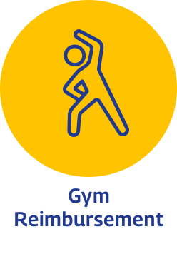 Icon of a person stretching on a yellow background with the text "Gym Reimbursement" below.