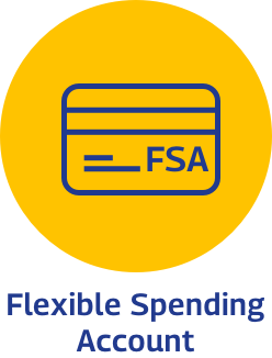 Yellow circle with an icon of a card labeled "FSA" and text below reading "Flexible Spending Account.